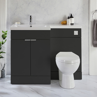 Ensemble meuble-lavabo & WC - Gris noir - Gauche - 110, 5 cm - Poignées invisibles chromées - Moderne - Cluo-Select - Hudson Reed