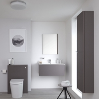 Ensemble meuble salle de bain - Lavabo suspendu - Meuble WC - Cuvette WC à poser - Colonne de rangement - Miroir – 80 cm – Gris – Newington