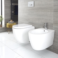 Ensemble WC sans bride et bidet suspendus - Blanc – En option: bâti-supports et plaque de déclenchement - Ashbury