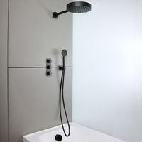 Kit bain douche thermostatique - Mitigeur,  douchette & vidage baignoire - Laiton noir - Moderne - Hudson Reed