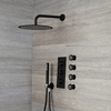 Kit de douche encastrable noir - Mitigeur thermostatique - Pommeau Ø 30cm - 4 buses hydromassantes & Douchette - Nox