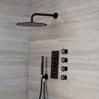 Kit de douche encastrable noir - Mitigeur thermostatique - Pommeau Ø 30cm - 4 buses hydromassantes & Douchette - Nox