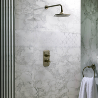 Kit de douche thermostatique - Mitigeur & pommeau mural - Laiton brossé - Design Art déco - Hudson Reed