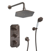 Kit de douche thermostatique - Mitigeur encastré & tête de pluie -Bronze brossé - Art déco rétro - Hudson Reed