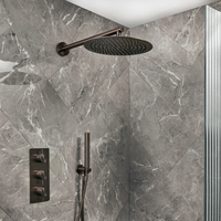 Kit de douche thermostatique - Mitigeur triple - Douchette & pommeau mural - 2 fonctions - Nickel noir - Otto - Hudson Reed