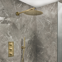 Kit de douche thermostatique - Mitigeur triple - Douchette & pommeau mural - 2 fonctions - Or satiné - Otto - Hudson Reed