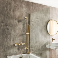 Kit de douche thermostatique avec bec verseur et douchette sur rampe – Or satiné – Arlo - Hudson Reed