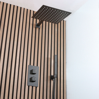 Kit de douche thermostatique avec inverseur,  douchette et pommeau de douche - 30 cm – 2 fonctions – Noir - Preto - Hudson Reed