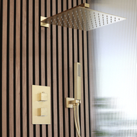 Kit de douche thermostatique avec inverseur,  douchette et pommeau de douche - 30 cm – 2 fonctions – Or satiné – Design moderne - Lyra - Hudson Reed