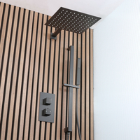 Kit de douche thermostatique avec inverseur,  douchette sur rampe et pommeau de douche - 30 cm – 2 fonctions – Noir - Preto - Hudson Reed