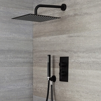 Kit de douche thermostatique avec inverseur,  pommeau carré et douchette – 2 fonctions – Noir – Nox