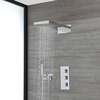 Kit de douche thermostatique avec inverseur,  pommeau cascade et douchette avec support – Chromé – 3 fonctions - Kubix