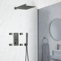 Kit de douche thermostatique avec inverseur,  pommeau de douche,  kit douchette et buses hydromassantes – Gris métallisé – 3 fonctions – Orno