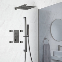 Kit de douche thermostatique avec inverseur,  pommeau de douche,  kit douchette sur rampe et buses hydromassantes – Gris métallisé – 3 fonctions – Orno