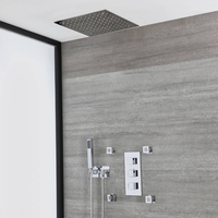 Kit de douche thermostatique avec inverseur,  pommeau encastré,  douchette avec support et buses hydromassantes – Chromé – 3 fonctions - Kubix