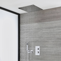 Kit de douche thermostatique avec inverseur,  pommeau encastré et douchette avec support – Chromé – 2 fonctions - Kubix
