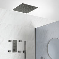 Kit de douche thermostatique avec inverseur,  pommeau encastrable,  kit douchette et buses hydromassantes – Gris métallisé – 3 fonctions – Orno