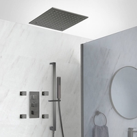 Kit de douche thermostatique avec inverseur,  pommeau encastrable,  kit douchette sur rampe et buses hydromassantes – Gris métallisé – 3 fonctions – Orno