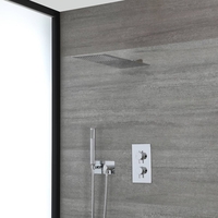 Kit de douche thermostatique avec inverseur,  pommeau plat et douchette avec support – Chromé – 2 fonctions - Como