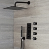 Kit de douche thermostatique avec mitigeur avec inverseur,  pommeau carré,  douchette et buses hydromassantes – 3 fonctions – Noir – Nox