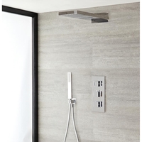 Kit de douche thermostatique avec mitigeur avec inverseur,  pommeau cascade et douchette – 3 fonctions – Chromé - Kubix