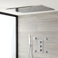 Kit de douche thermostatique avec mitigeur avec inverseur,  pommeau,  douchette et buses hydromassantes – 3 fonctions - Kubix