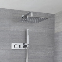 Kit de douche thermostatique avec mitigeur avec inverseur,  pommeau mural et douchette – 2 fonctions – Chromé – Kubix