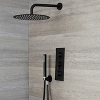 Kit de douche thermostatique avec mitigeur encastrable 2 fonctions - Pommeau de douche Ø 30cm & douchette – Noir – Nox