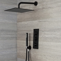 Kit de douche thermostatique avec mitigeur encastrable 2 fonctions - Pommeau de douche 30 cm x 30 cm & douchette – Noir – Nox