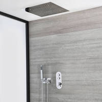 Kit de douche thermostatique avec pommeau encastré et douchette avec support – Chromé – 2 fonctions - Idro