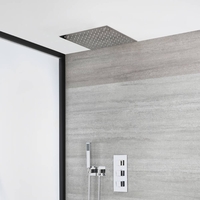 Kit de douche thermostatique avec pommeau encastré et douchette avec support – Chromé – 2 fonctions - Kubix