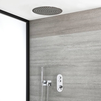 Kit de douche thermostatique avec pommeau encastré rond et douchette avec support – Chromé – 2 fonctions - Idro