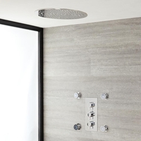 Kit de Douche Thermostatique Encastrable Pommeau Plafond Ø 40cm & Buses hydromassantes Fonctions distinctes ou simultanées