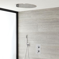 Kit de Douche Thermostatique Encastrable Pommeau Plafond Ø 40cm & Douchette Design Rond