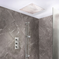 Kit de douche thermostatique moderne - Mitigeur triple avec pommeau encastré et douchette sur rampe - 2 fonctions - Chrome - Hudson Reed