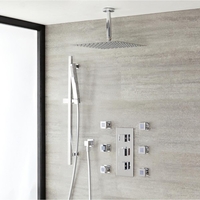 Kit Douche Thermostatique encastrable Pommeau plafond 30cm - Douchette sur rampe & Buses - Kubix