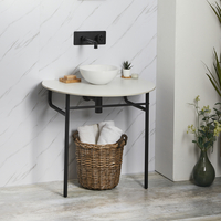 Lavabo console - Vasque ronde 28 cm - Table contemporaine pieds noir - Porte serviettes - Hudson Reed