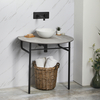 Lavabo console - Vasque ronde 28 cm - Table gris moderne pieds noir - Porte serviettes - Hudson Reed