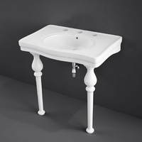 Lavabo console – Blanc brillant – 84, 5 x 57, 5 cm – 3 trous pour la robinetterie – RAK Washington x Hudson Reed