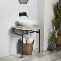 Lavabo console avec vasque ovale - Tablette grise pieds noirs - Porte serviettes - Hudson Reed