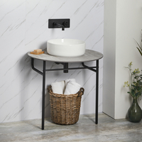 Lavabo console moderne - Table contemporain gris - Pied socle noir - 79 x 85 cm - Hudson Reed