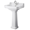 Lavabo Rétro - 59cm - Colonne Blanche Ancienne Vintage - Design 1 Trou - Hudson Reed