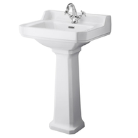 Lavabo Rétro - 59cm - Colonne Blanche Ancienne Vintage - Design 1 Trou - Hudson Reed