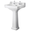 Lavabo Rétro sur Colonne - 2 Trous 56cm - Céramique Blanche - Hudson Reed