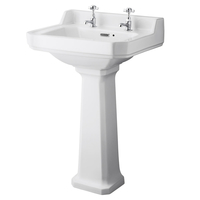 Lavabo Rétro sur Colonne - 2 Trous 56cm - Céramique Blanche - Hudson Reed