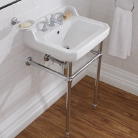 Lavabo Rétro sur Pieds - Colonne Chromée & Porte Serviettes - 3 Trous