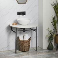 Lavabo sur console - Tablette blanche - Vasque ronde 40 cm - Pieds noir - Hudson Reed