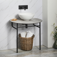 Lavabo sur console - Tablette grise - Vasque ronde 40 cm - Pieds noir - Hudson Reed