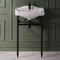 Lavabo sur pieds métal - Design rétro – 59 cm – Porte-serviettes Noir – 1 trou – Windsor - Hudson Reed