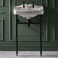 Lavabo sur pieds métal - Design rétro – 59 cm – Porte-serviettes Noir – 2 trous – Windsor - Hudson Reed